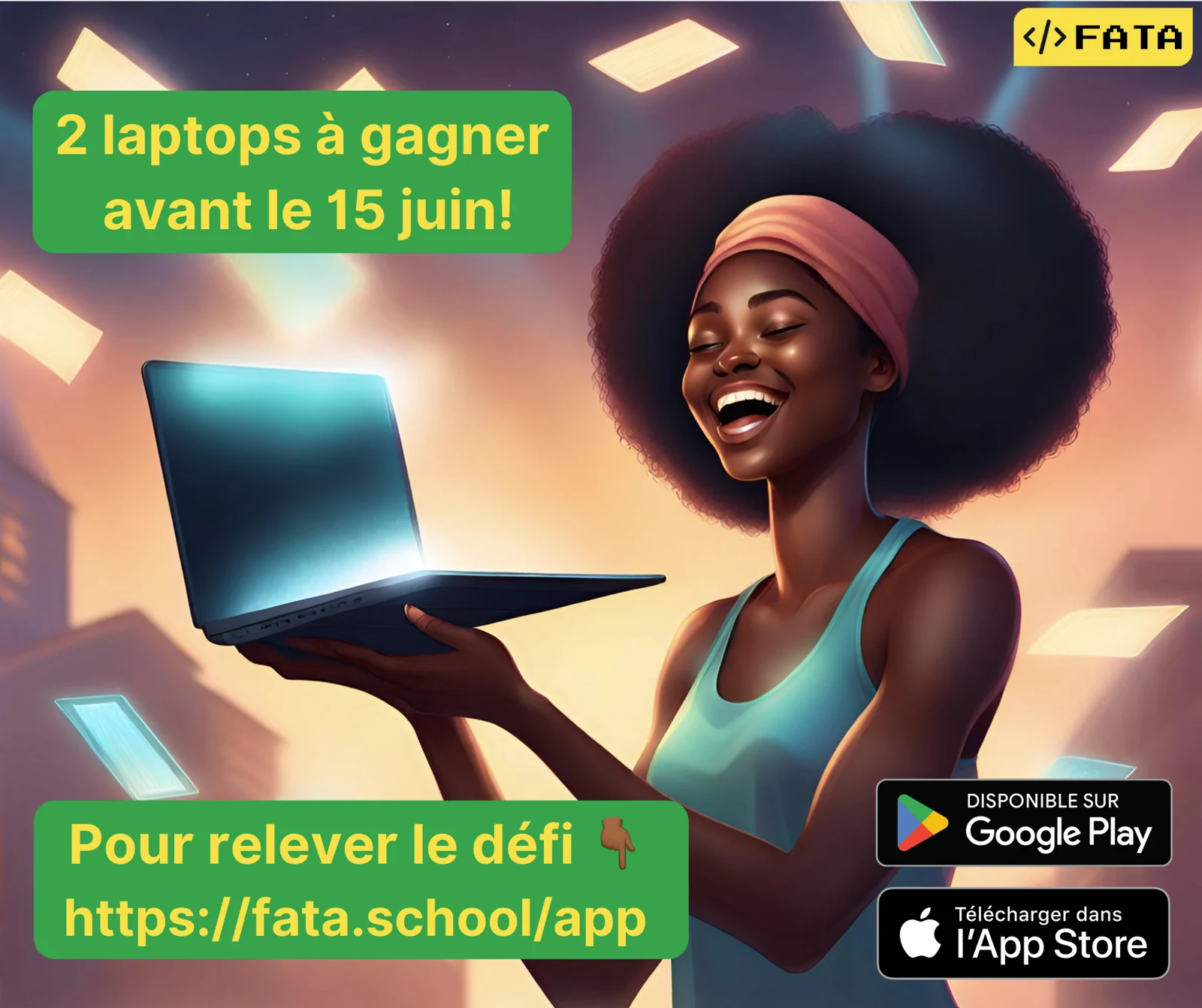 Une jeune africaine qui reçoit un ordinateur portable comme prix